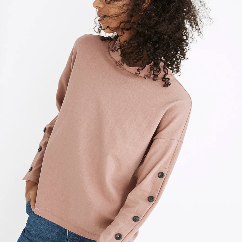 Madewell Pink Button Sleeve Mock Turtleneck - Small